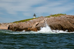 Waves Break Around Rocky Shore by Pond Island Light